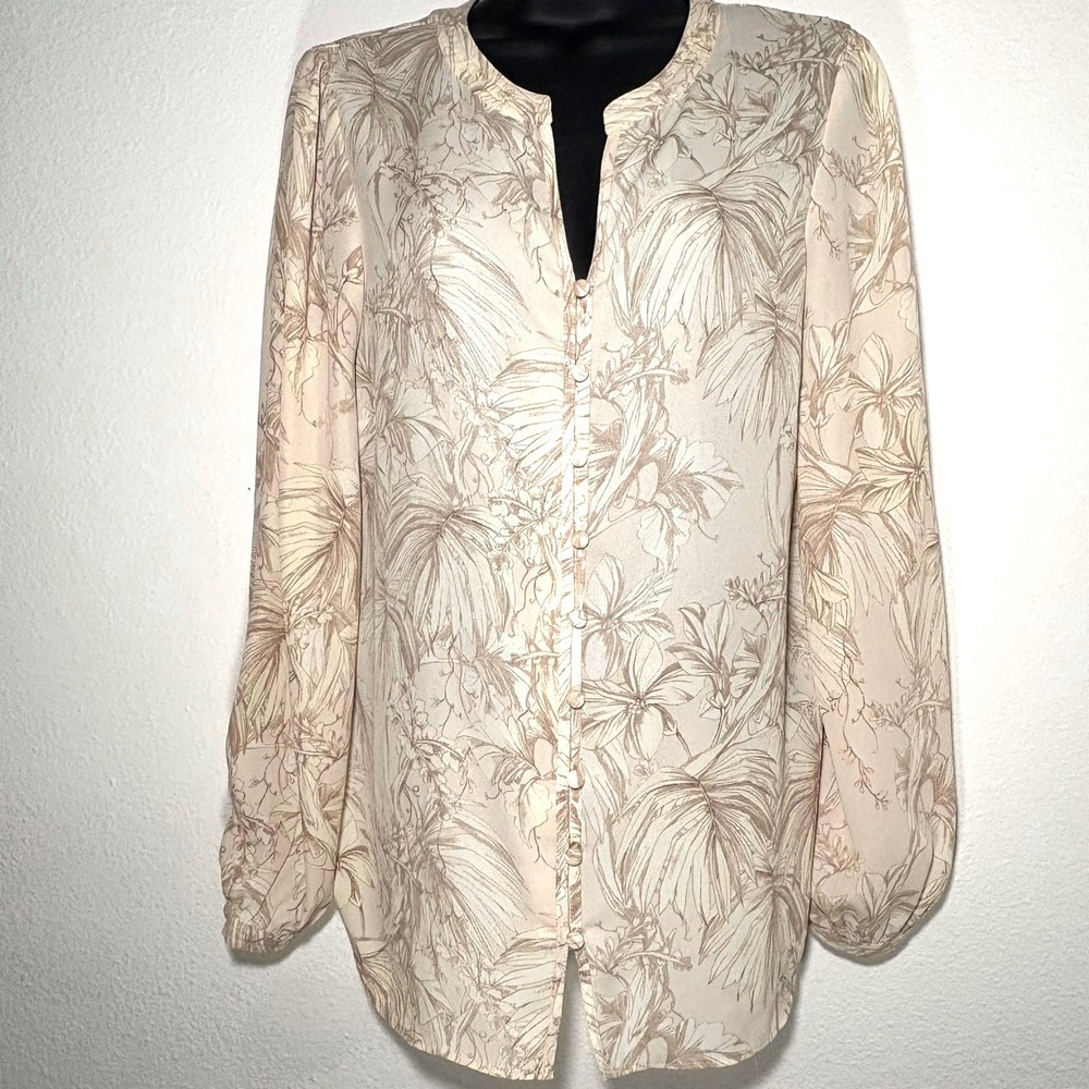 Cynthia Rowley S Botanical Print Button Front Sheer Blouse Womens - Picture 2 of 13